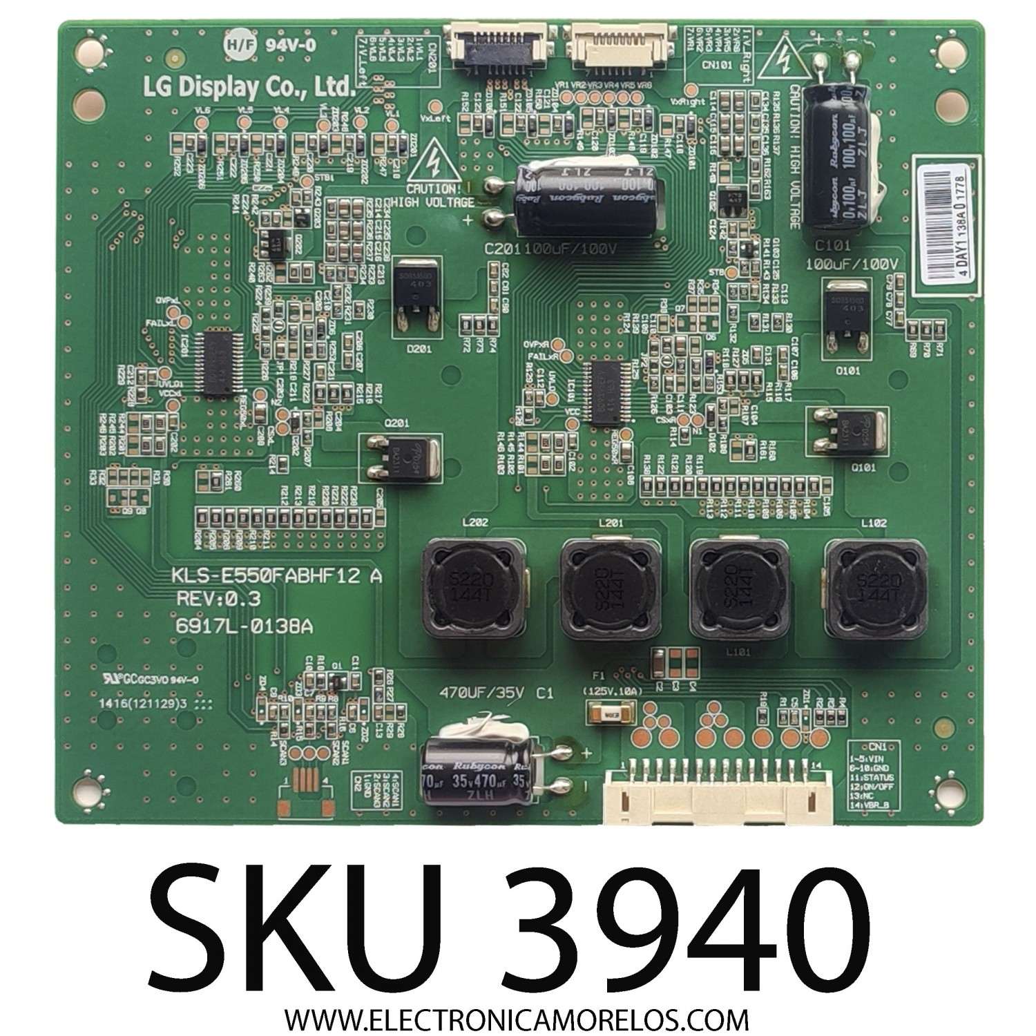 LED DRIVER PARA TV LG / NUMERO DE PARTE 6917L-0138A / KLS-E550FABHF12 A / PANEL LD550EUD(UF)(B1) / MODELO 55WS50BS-BL.AUSJLH	
